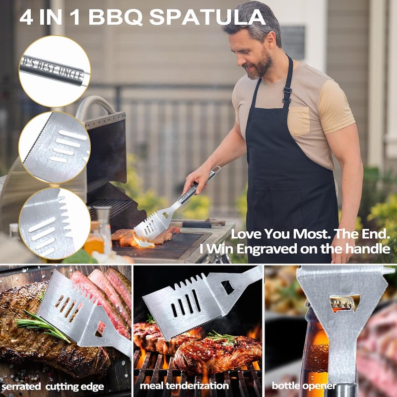 JNDJE Uncle Gifts, Uncle Gifts from Niece/Nephew Heavy Duty Grilling Accessories Kit for Backyard BBQ, Thick Stainless Steel Grill Utensils with Non-Slip Handle Tool for Man on Birthday Fathers Day - Image 4